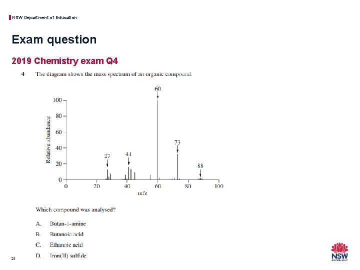 NSW Department of Education Exam question 2019 Chemistry exam Q 4 21 