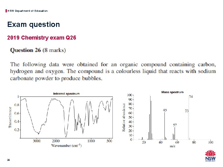 NSW Department of Education Exam question 2019 Chemistry exam Q 26 28 