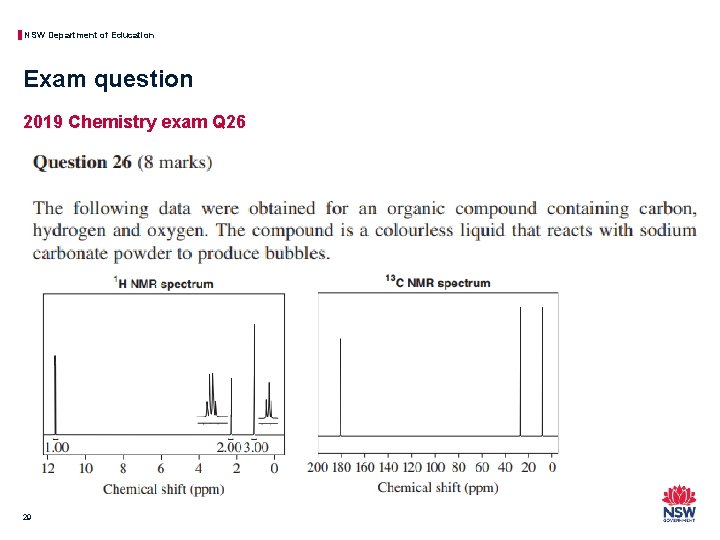 NSW Department of Education Exam question 2019 Chemistry exam Q 26 29 