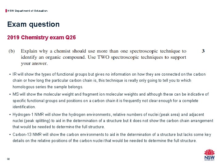 NSW Department of Education Exam question 2019 Chemistry exam Q 26 • IR will