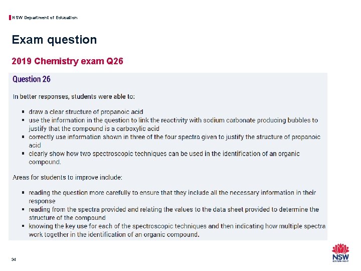 NSW Department of Education Exam question 2019 Chemistry exam Q 26 34 