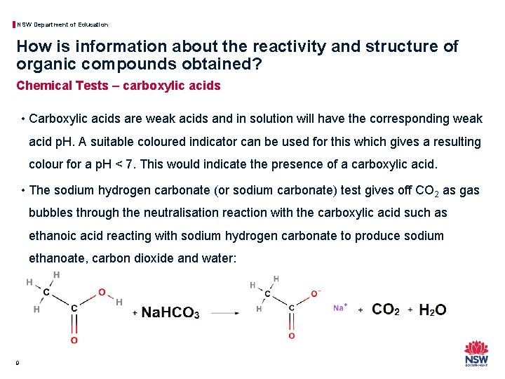 NSW Department of Education How is information about the reactivity and structure of organic