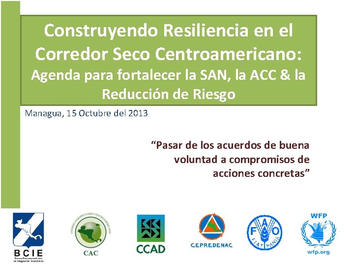 Construyendo Resiliencia en el Corredor Seco Centroamericano: Agenda para fortalecer la SAN, la ACC