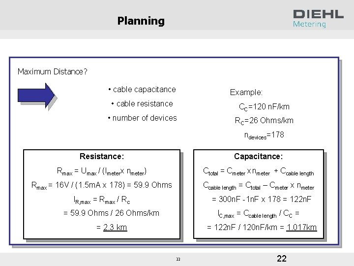Planning Maximum Distance? • cable capacitance Example: • cable resistance CC=120 n. F/km •