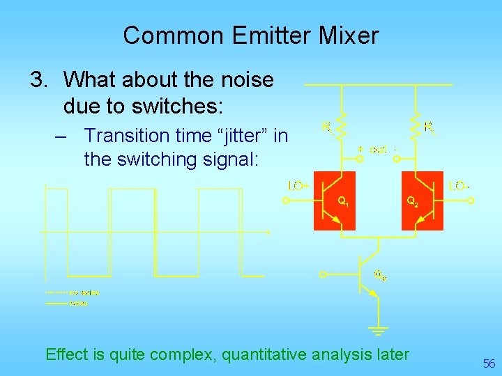 Common Emitter Mixer 3. What about the noise due to switches: – Transition time