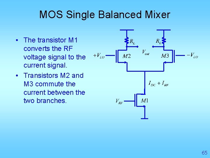 MOS Single Balanced Mixer • The transistor M 1 converts the RF voltage signal