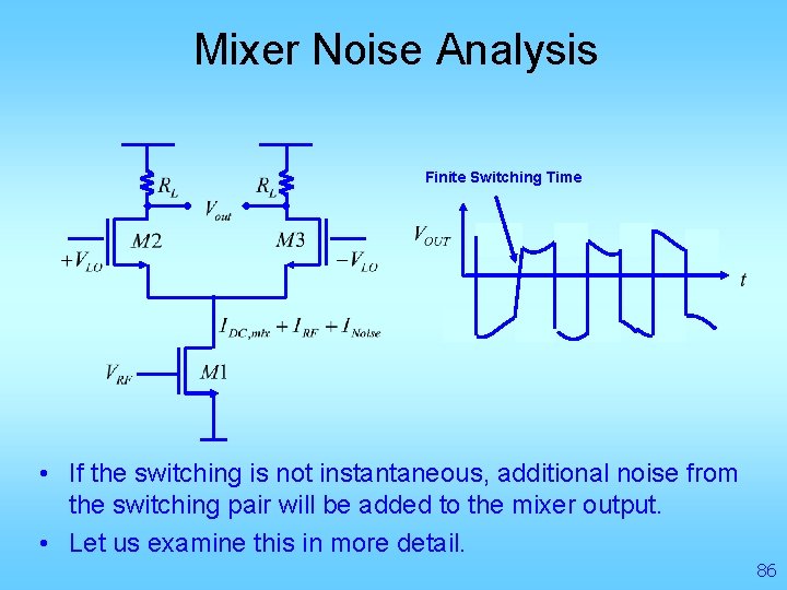 Mixer Noise Analysis Finite Switching Time • If the switching is not instantaneous, additional