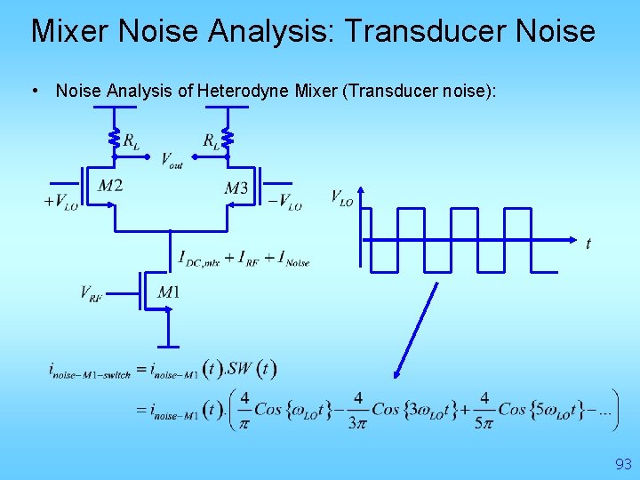 Mixer Noise Analysis: Transducer Noise • Noise Analysis of Heterodyne Mixer (Transducer noise): 93