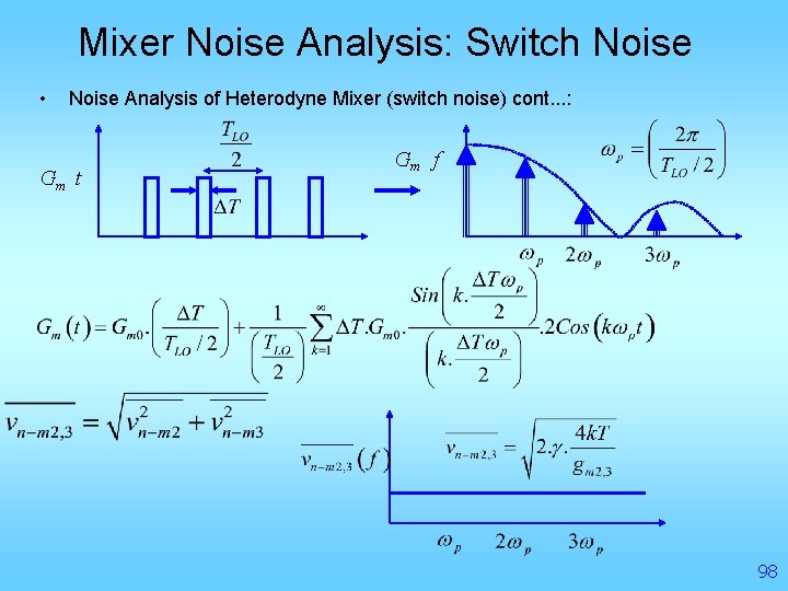 Mixer Noise Analysis: Switch Noise • Noise Analysis of Heterodyne Mixer (switch noise) cont.