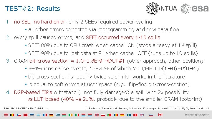 TEST#2: Results NTUA 1. no SEL, no hard error, only 2 SEEs required power