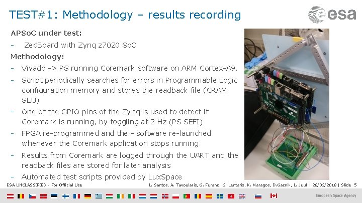 TEST#1: Methodology – results recording APSo. C under test: - Zed. Board with Zynq