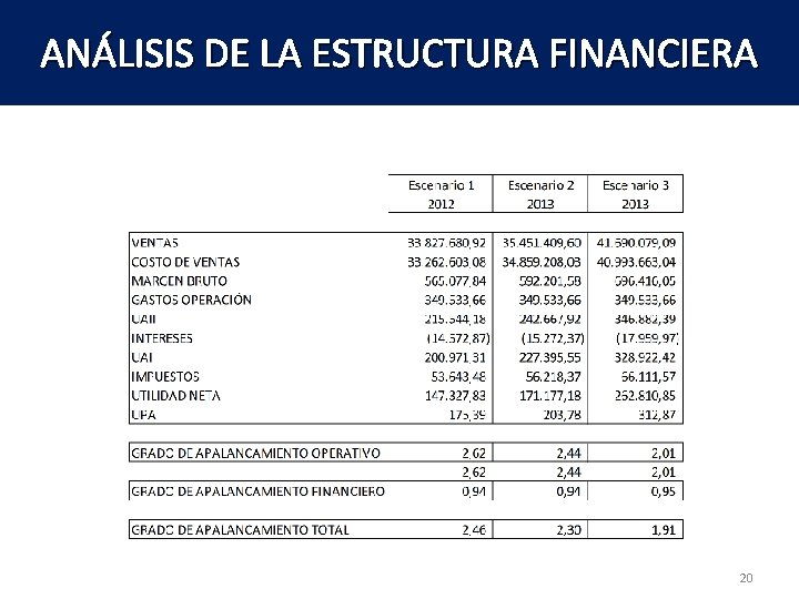 ANÁLISIS DE LA ESTRUCTURA FINANCIERA 20 