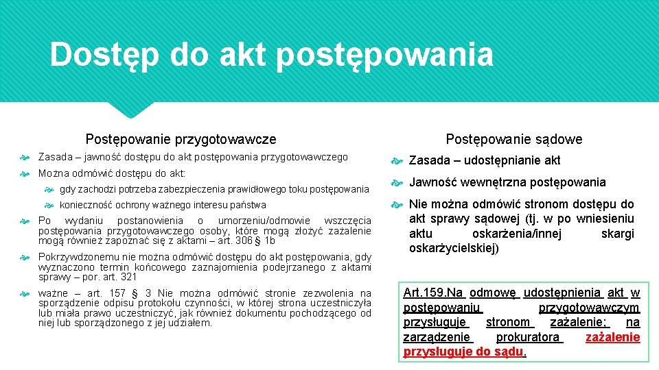 Dostęp do akt postępowania Postępowanie przygotowawcze Zasada – jawność dostępu do akt postępowania przygotowawczego