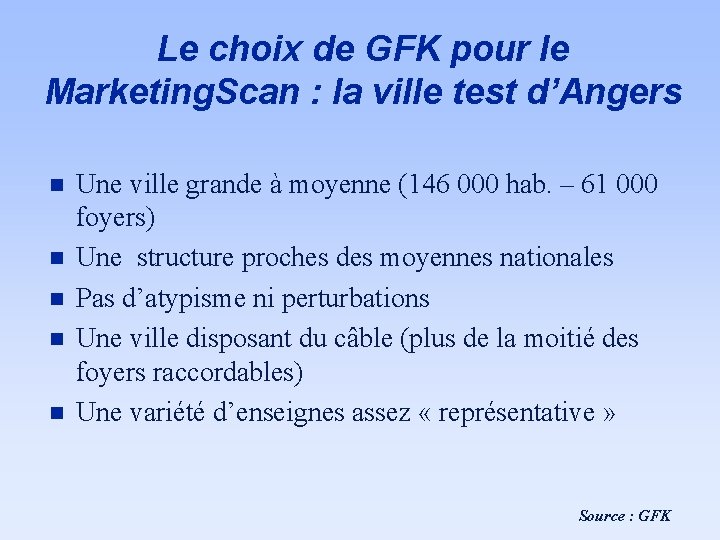 Le choix de GFK pour le Marketing. Scan : la ville test d’Angers n