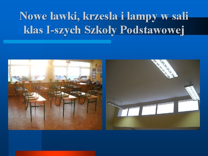 Nowe ławki, krzesła i lampy w sali klas I-szych Szkoły Podstawowej 