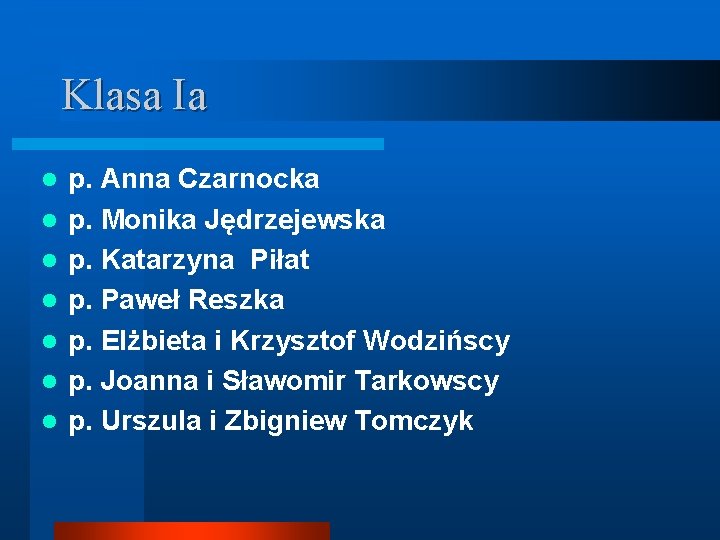 Klasa Ia l l l l p. Anna Czarnocka p. Monika Jędrzejewska p. Katarzyna