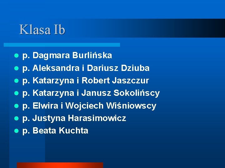 Klasa Ib l l l l p. Dagmara Burlińska p. Aleksandra i Dariusz Dziuba