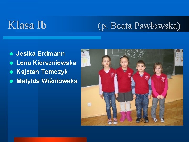 Klasa Ib Jesika Erdmann l Lena Kierszniewska l Kajetan Tomczyk l Matylda Wiśniowska l