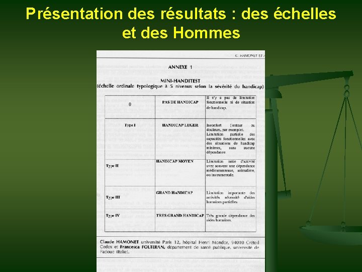 Présentation des résultats : des échelles et des Hommes 