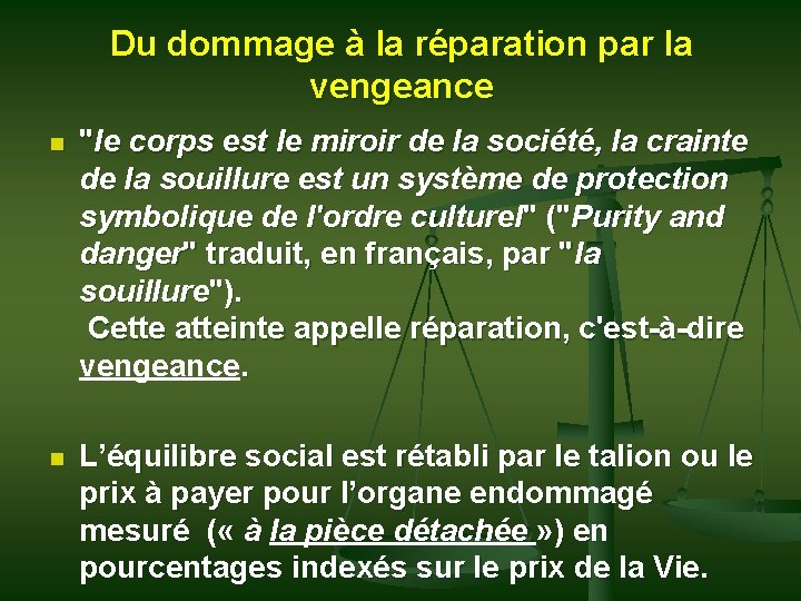 Du dommage à la réparation par la vengeance n "le corps est le miroir