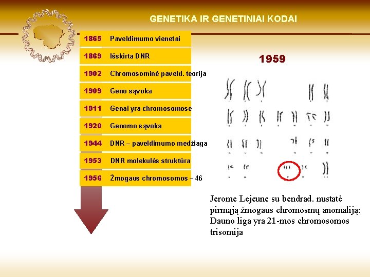 LIETUVIŲ KILMĖ GENETIKA GENETIKOS IR GENETINIAI IR GENOMIKOS KODAI ŠVIESOJE 1865 Paveldimumo vienetai 1869