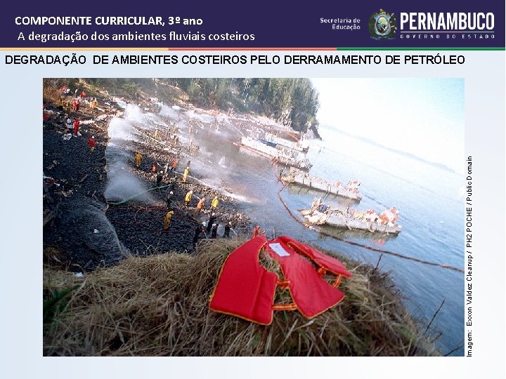 COMPONENTE CURRICULAR, 3º ano A degradação dos ambientes fluviais costeiros Imagem: Exxon Valdez Cleanup