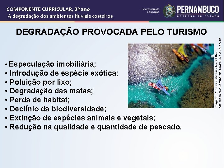 COMPONENTE CURRICULAR, 3º ano A degradação dos ambientes fluviais costeiros • Especulação imobiliária; •