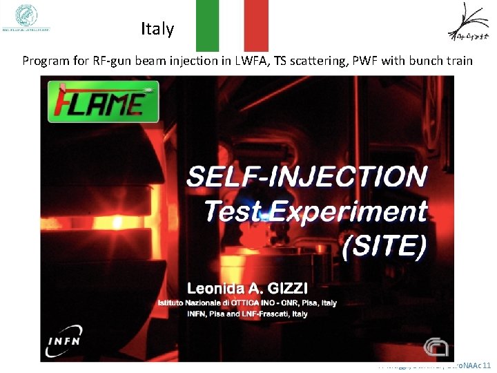 Italy Program for RF-gun beam injection in LWFA, TS scattering, PWF with bunch train