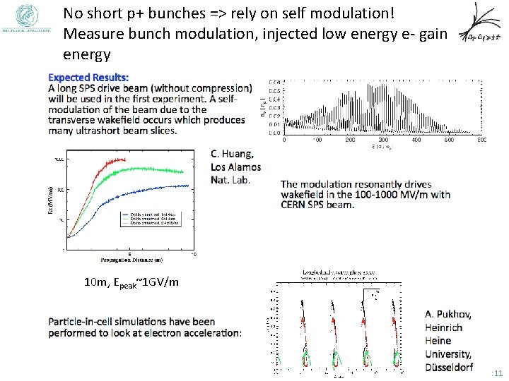 No short p+ bunches => rely on self modulation! Measure bunch modulation, injected low