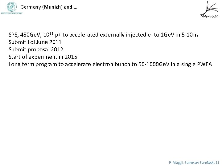 Germany (Munich) and … SPS, 450 Ge. V, 1011 p+ to accelerated externally injected