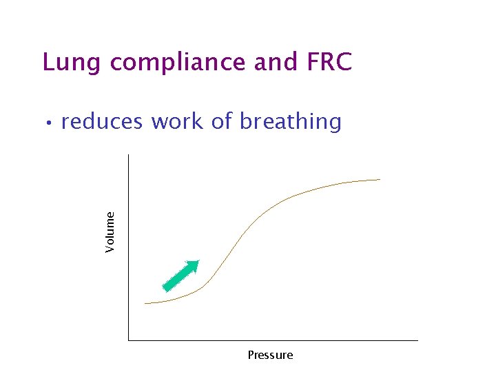 Lung compliance and FRC Volume • reduces work of breathing Pressure 