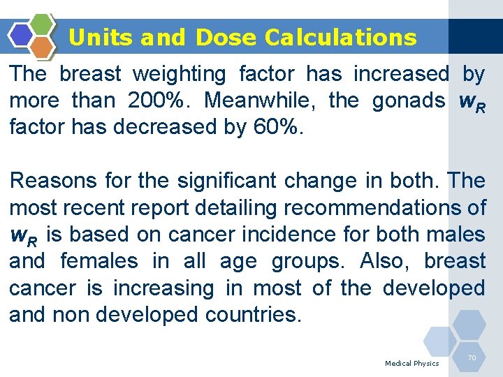 Units and Dose Calculations The breast weighting factor has increased by more than 200%.