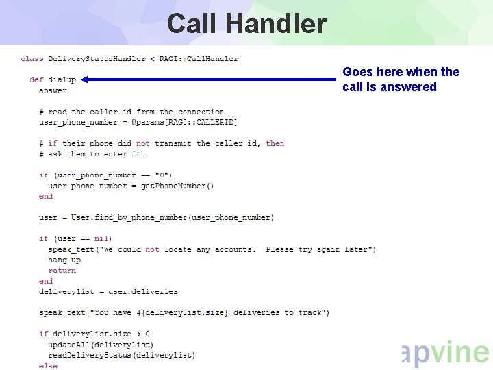 Call Handler Goes here when the call is answered Call Handler Goes here when the call is answered