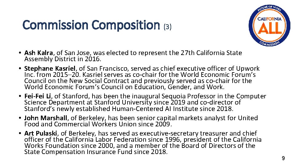 Commission Composition (3) • Ash Kalra, of San Jose, was elected to represent the