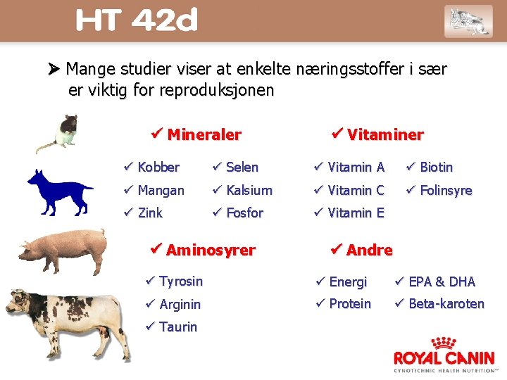  Mange studier viser at enkelte næringsstoffer i sær er viktig for reproduksjonen Mineraler