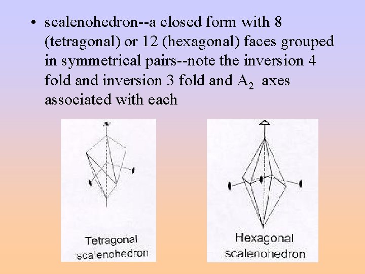  • scalenohedron--a closed form with 8 (tetragonal) or 12 (hexagonal) faces grouped in