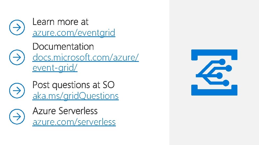 azure. com/eventgrid docs. microsoft. com/azure/ event-grid/ aka. ms/grid. Questions azure. com/serverless 