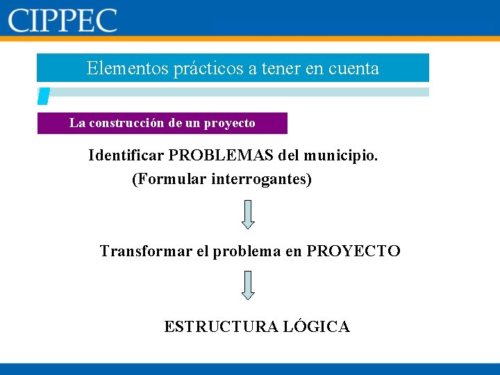 Elementos prácticos a tener en cuenta La construcción de un proyecto Identificar PROBLEMAS del