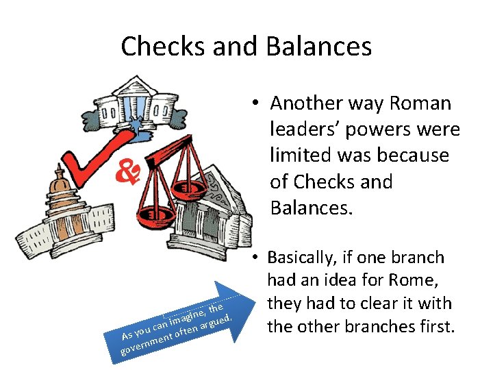 Checks and Balances • Another way Roman leaders’ powers were limited was because of