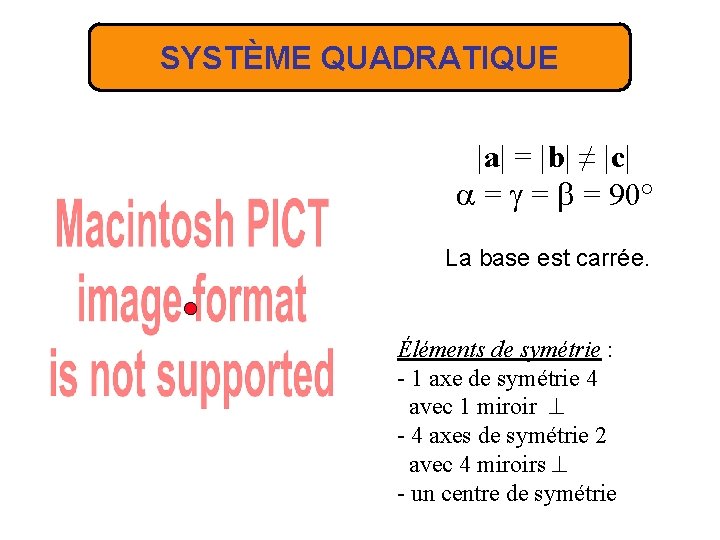 SYSTÈME QUADRATIQUE |a| = |b| ≠ |c| = = = 90° La base est