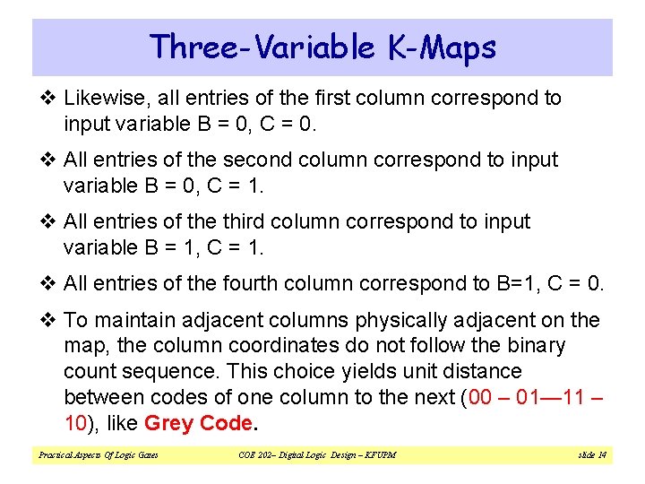 Three-Variable K-Maps v Likewise, all entries of the first column correspond to input variable