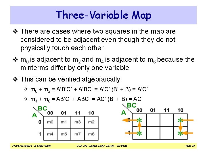 Three-Variable Map v There are cases where two squares in the map are considered