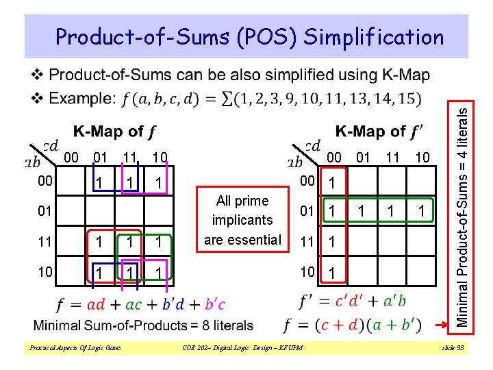 Product-of-Sums (POS) Simplification 00 00 01 11 10 1 1 1 01 11 1