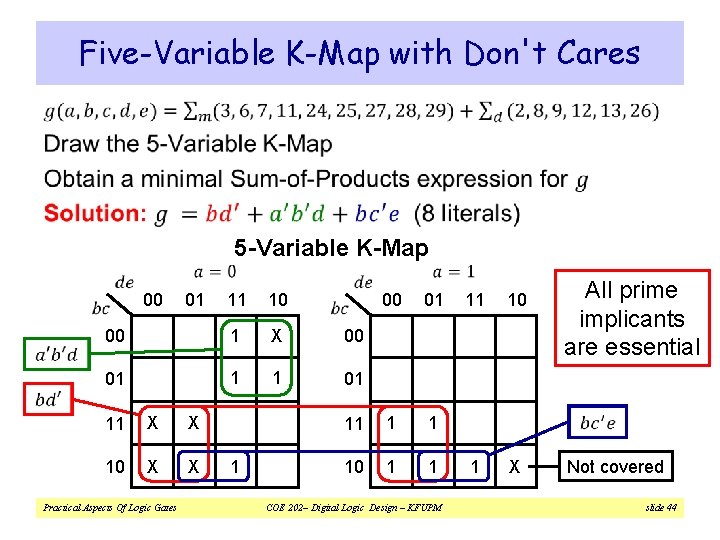 Five-Variable K-Map with Don't Cares v 00 01 11 10 00 1 X 00