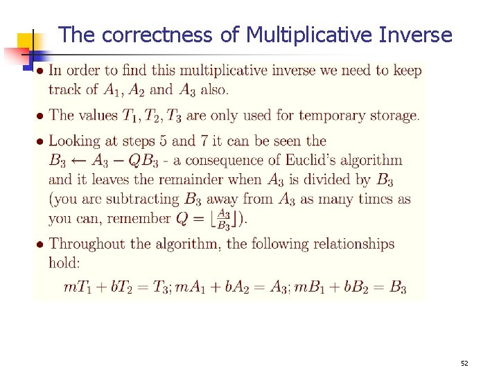 The correctness of Multiplicative Inverse 52 