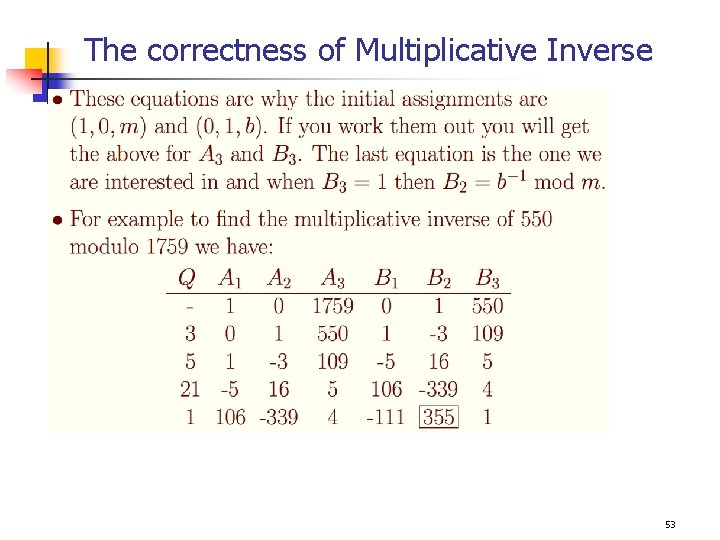 The correctness of Multiplicative Inverse 53 