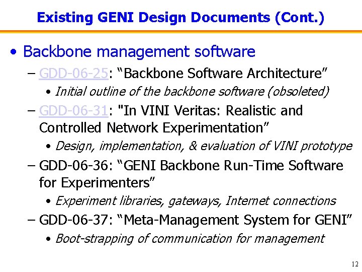 GENI Backbone Working Group NSF and GPO June