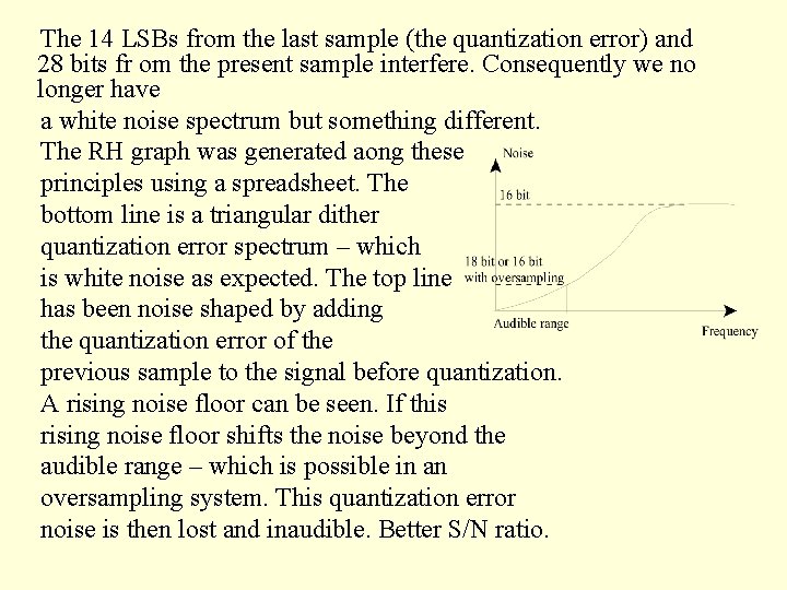 The 14 LSBs from the last sample (the quantization error) and 28 bits fr