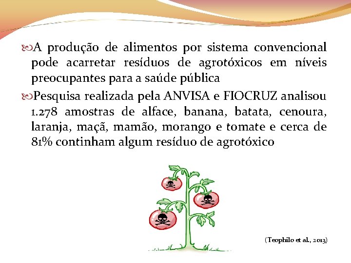  A produção de alimentos por sistema convencional pode acarretar resíduos de agrotóxicos em