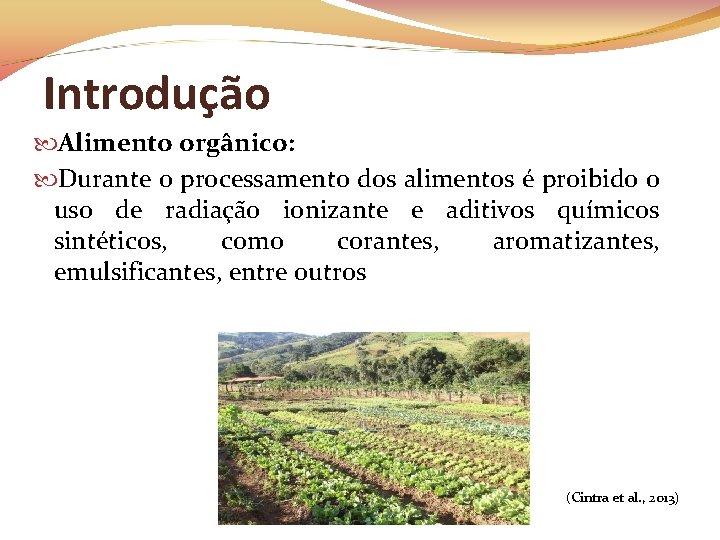 Introdução Alimento orgânico: Durante o processamento dos alimentos é proibido o uso de radiação